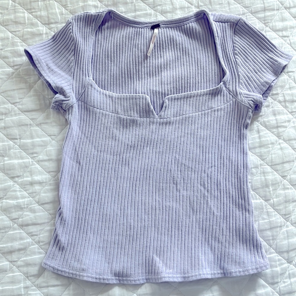 Free People Ribbed Lavender Short Sleeve Top, Size small